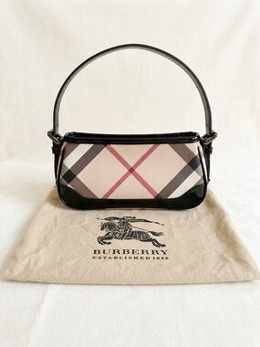 Burberry Black Trim Pink Check Shoulder Bag